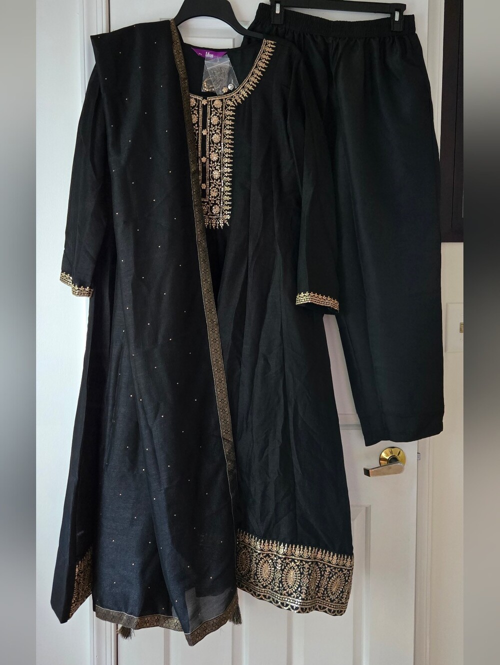 Libas Black Gold Embroidered Anarkali Kurta Set Dupatta Indian Size Xxl - Picture 5 of 9